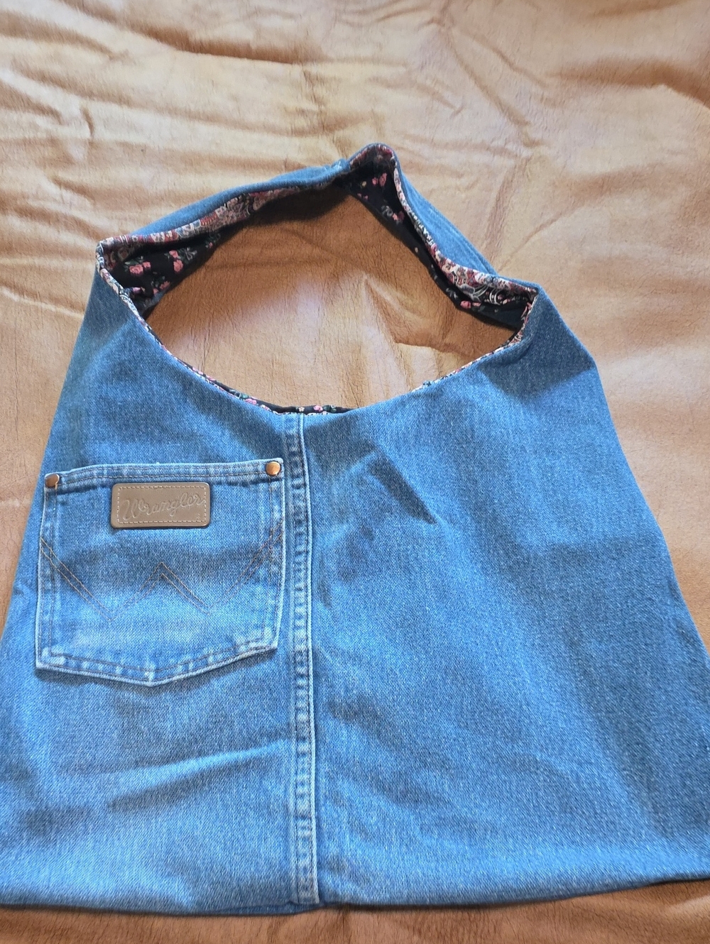 Wrangler Blue Denim Shoulder Tote with Floral Trim